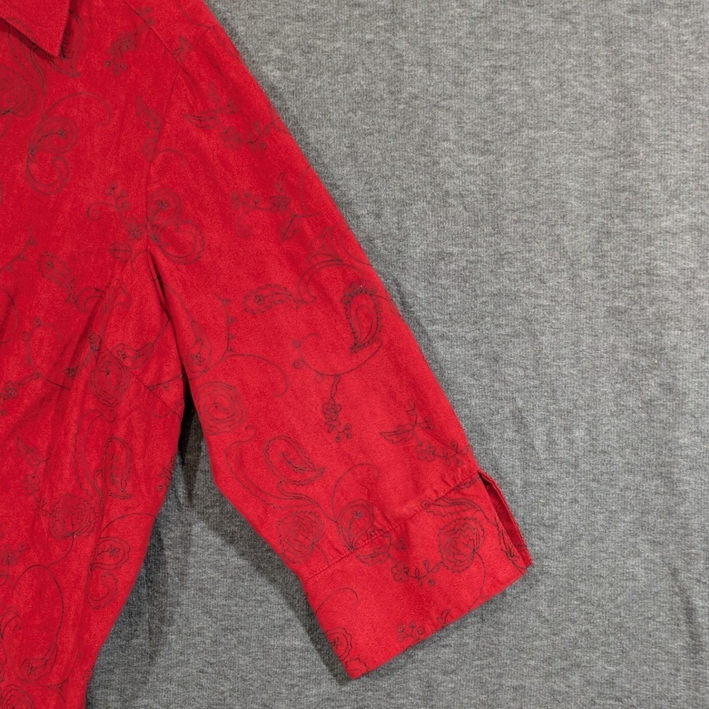 Sag Harbor Red Faux Suede Floral Embroidered 3/4 Sleeve Button Down Size 1X - Picture 5 of 9